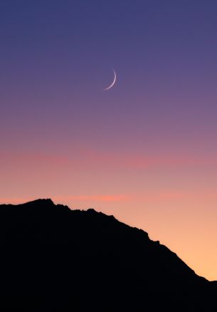 sunset, moon, mountains Wallpaper 1640x2360