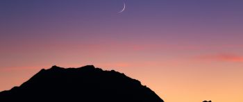 sunset, moon, mountains Wallpaper 2560x1080