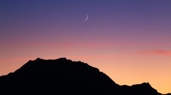 sunset, moon, mountains Wallpaper 2048x1152