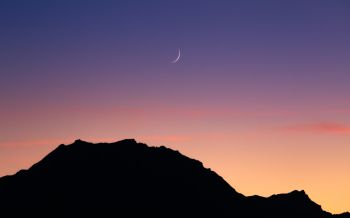 sunset, moon, mountains Wallpaper 2560x1600