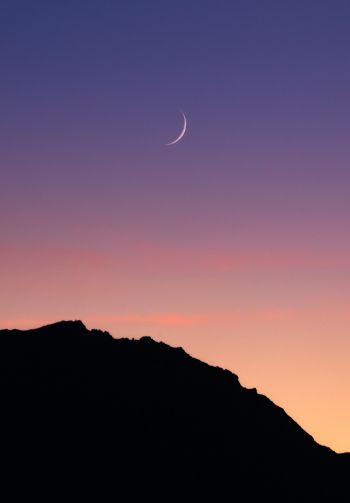 sunset, moon, mountains Wallpaper 1640x2360