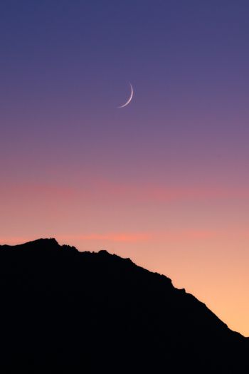sunset, moon, mountains Wallpaper 640x960
