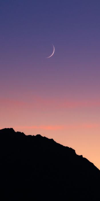 sunset, moon, mountains Wallpaper 720x1440