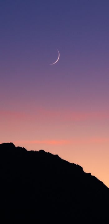 sunset, moon, mountains Wallpaper 1080x2220