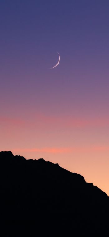 sunset, moon, mountains Wallpaper 1125x2436