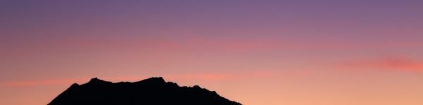 sunset, moon, mountains Wallpaper 1590x400