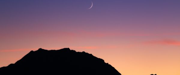 sunset, moon, mountains Wallpaper 3440x1440