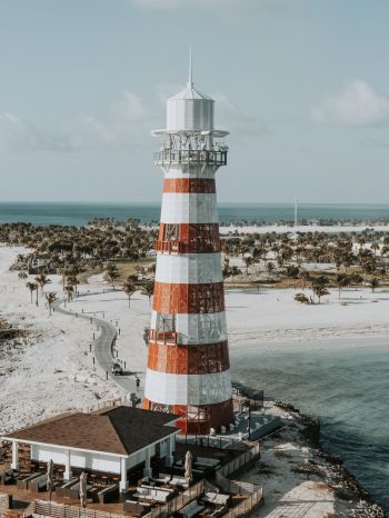 lighthouse, beach, shore Wallpaper 1620x2160