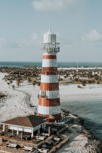 lighthouse, beach, shore Wallpaper 640x960