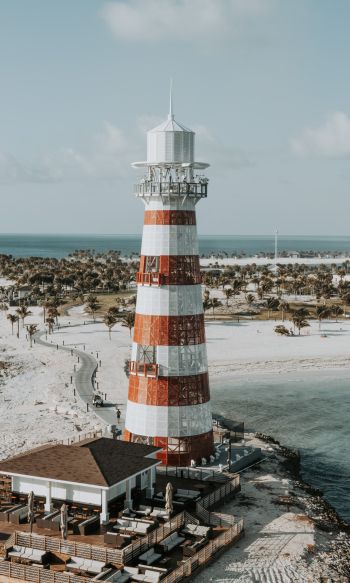 lighthouse, beach, shore Wallpaper 1200x2000