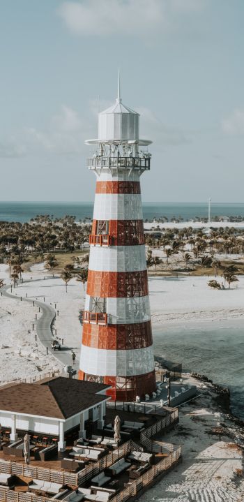 lighthouse, beach, shore Wallpaper 1440x2960