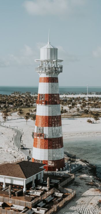 lighthouse, beach, shore Wallpaper 1440x3040
