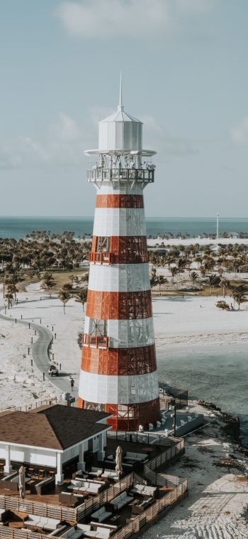 lighthouse, beach, shore Wallpaper 1080x2340