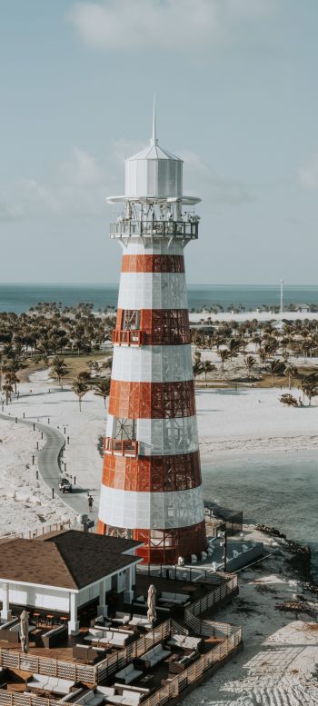 lighthouse, beach, shore Wallpaper 1080x2400