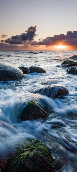 sea waves, sunrise Wallpaper 1080x2400