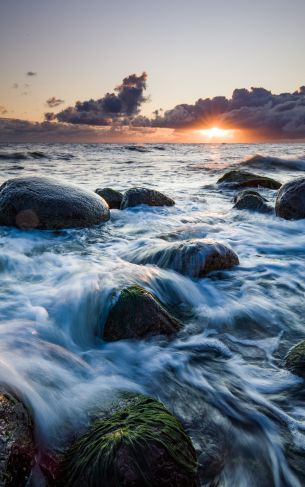 sea waves, sunrise Wallpaper 1752x2800