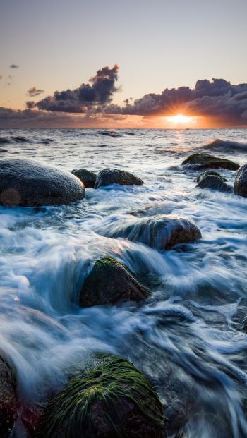 sea waves, sunrise Wallpaper 640x1136
