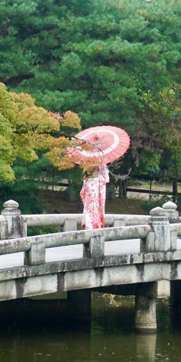 Kyoto, Japan, bridge across the lake Wallpaper 720x1440