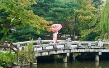 Kyoto, Japan, bridge across the lake Wallpaper 2560x1600