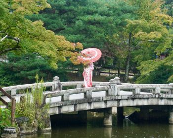 Kyoto, Japan, bridge across the lake Wallpaper 1280x1024
