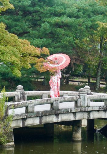 Kyoto, Japan, bridge across the lake Wallpaper 1668x2388