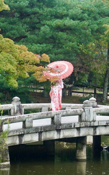Kyoto, Japan, bridge across the lake Wallpaper 1200x1920