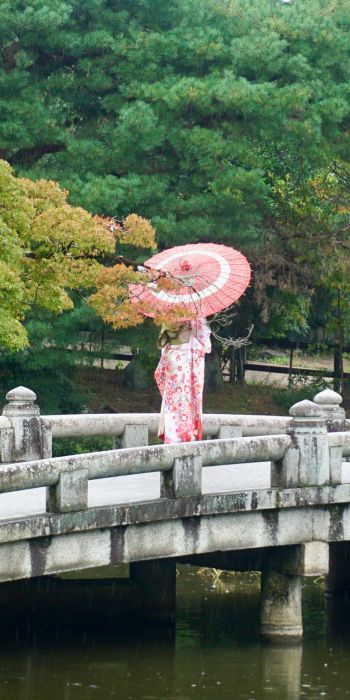 Kyoto, Japan, bridge across the lake Wallpaper 720x1440