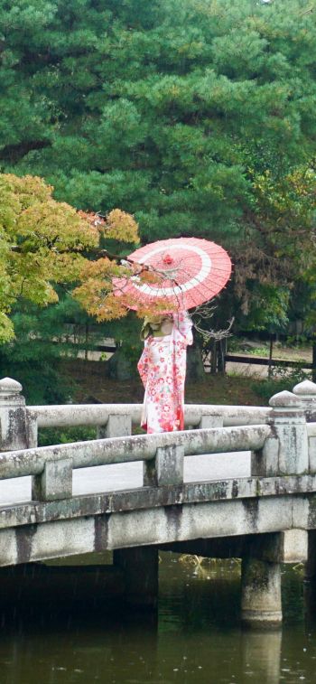 Kyoto, Japan, bridge across the lake Wallpaper 828x1792