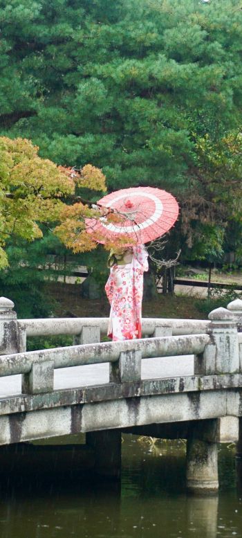 Kyoto, Japan, bridge across the lake Wallpaper 1080x2400