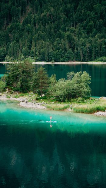 Aibsee, Grainau, Germany, forest lake Wallpaper 640x1136