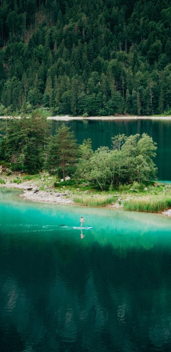 Aibsee, Grainau, Germany, forest lake Wallpaper 1080x2220