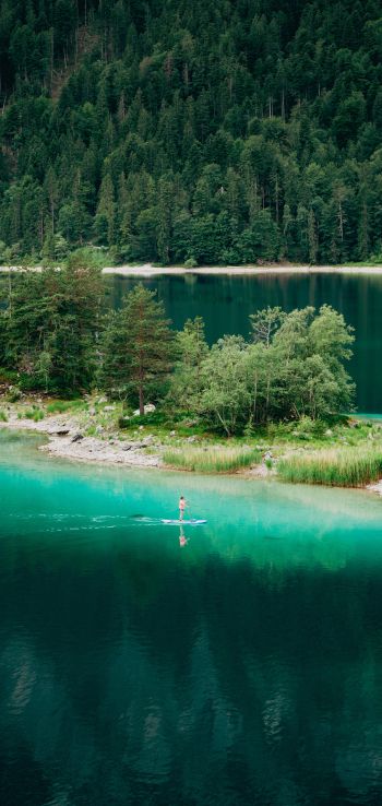 Aibsee, Grainau, Germany, forest lake Wallpaper 1080x2280