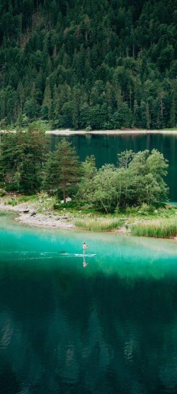 Aibsee, Grainau, Germany, forest lake Wallpaper 1440x3200