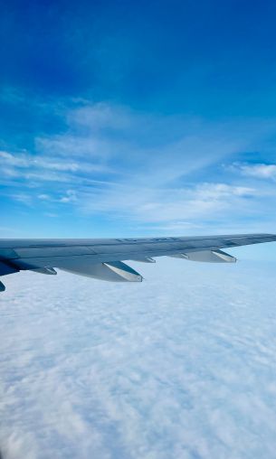 airplane wing, above the clouds Wallpaper 1200x2000