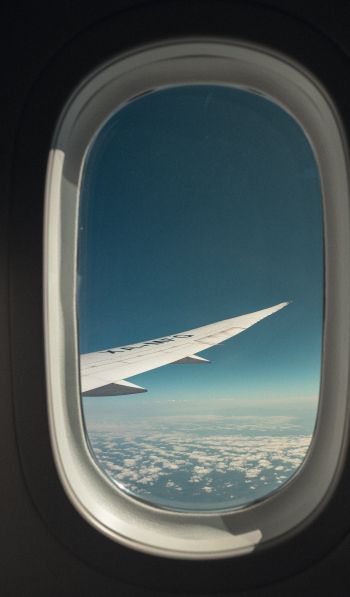 airplane wing, window view Wallpaper 600x1024