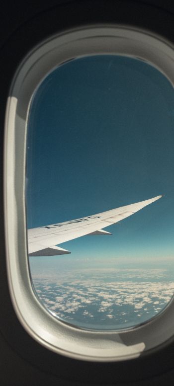 airplane wing, window view Wallpaper 1440x3200