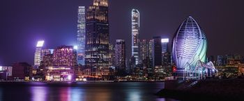 Обои 3440x1440 Гонконг, ночной город