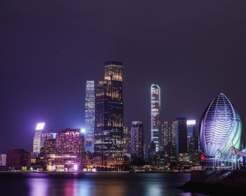 Обои 1280x1024 Гонконг, ночной город
