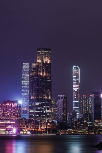 Обои 640x960 Гонконг, ночной город