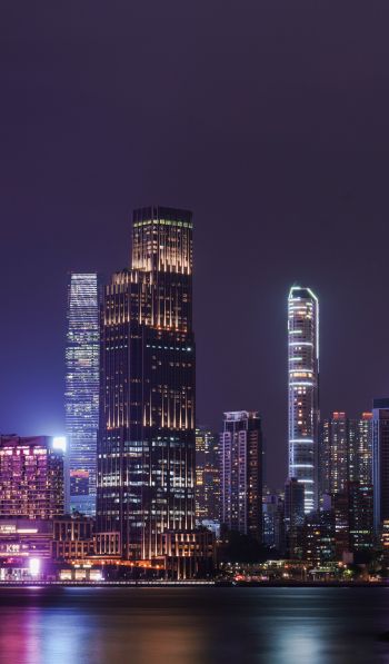 Обои 600x1024 Гонконг, ночной город
