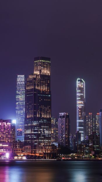 Обои 640x1136 Гонконг, ночной город