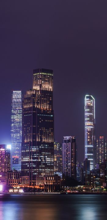 Обои 1080x2220 Гонконг, ночной город