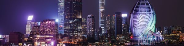 Hong Kong, night city Wallpaper 1590x400