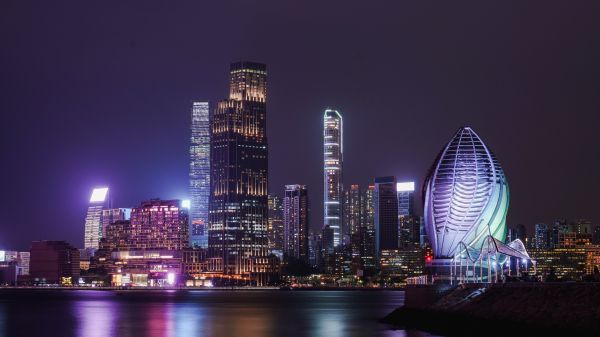 Обои 1600x900 Гонконг, ночной город