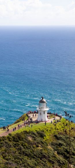 island, open sea, lighthouse Wallpaper 1440x3200
