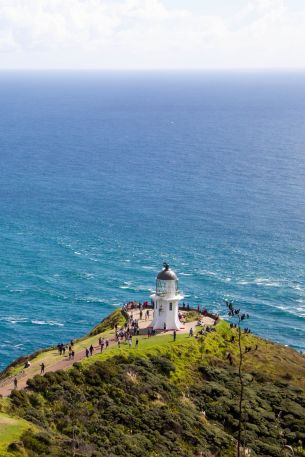 island, open sea, lighthouse Wallpaper 640x960