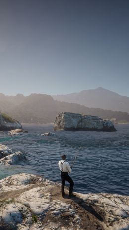 Red Dead Redemption 2, sea, fishing Wallpaper 640x1136