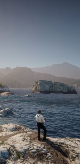 Red Dead Redemption 2, sea, fishing Wallpaper 1440x2960