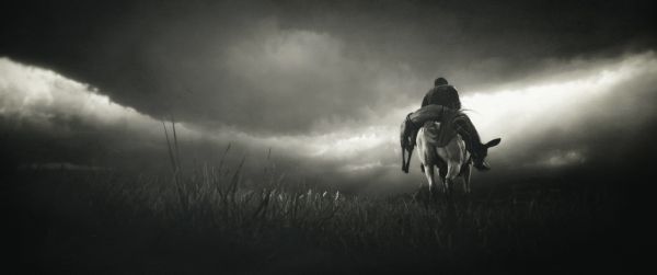 Обои 3440x1440 Red Dead Redemption 2, черное и белое