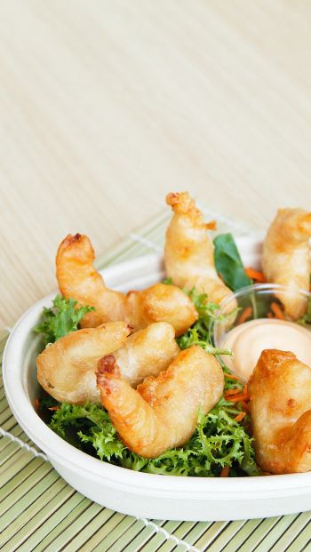 food, shrimp, serving Wallpaper 640x1136